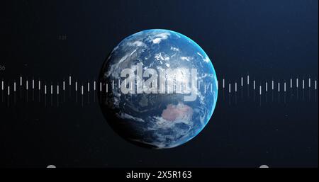 Image of financial data processing over globe Stock Photo