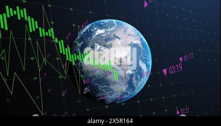 Image of financial data processing over globe Stock Photo