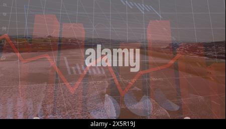 Image of graphs and financial data over landscape Stock Photo