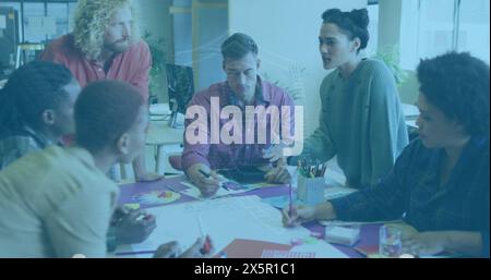 Diverse team of colleagues discussing business app design Stock Photo