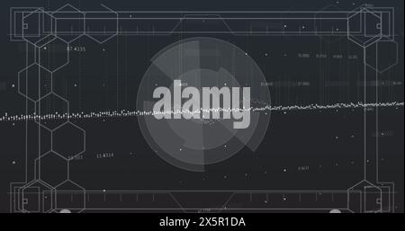 Image of data processing and shapes on black background Stock Photo