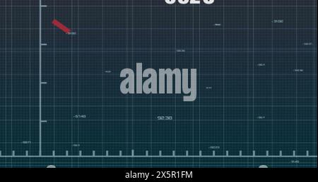 Image of changing numbers over red graph and grid pattern against black background Stock Photo