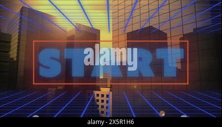 Image of start text over digital cityscape Stock Photo