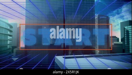Image of start text over digital cityscape Stock Photo