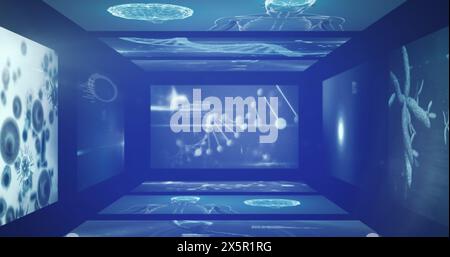 Image of data processing over digital screens Stock Photo