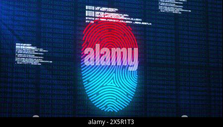Image of security fingerprint and data processing over dark background Stock Photo