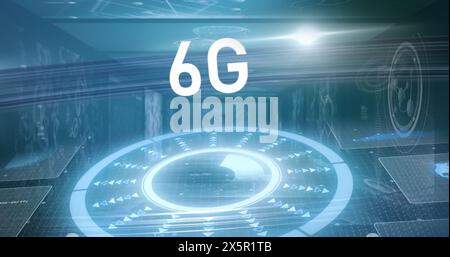 Image of data processing over 6g text Stock Photo