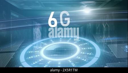 Image of data processing over 6g text Stock Photo