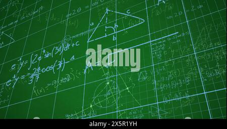 Image of mathematical data processing over green background Stock Photo