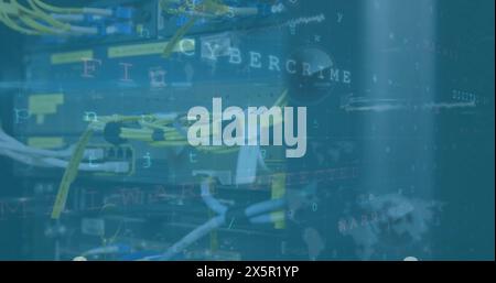 Image of data processing and cyber attack text over computer server Stock Photo