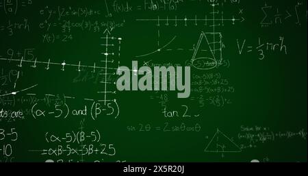 Image of mathematical data processing over green background Stock Photo