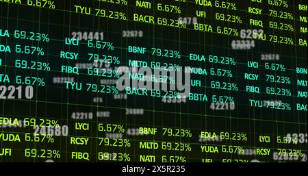 Image of financial data processing and numbers over grid Stock Photo