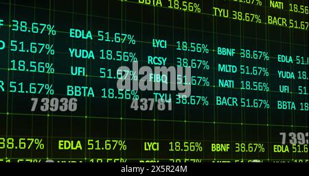 Image of financial data processing and numbers over grid Stock Photo