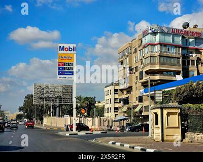 Cairo, Egypt, March 23 2024: Mobil gas and oil station, a petrol gas station of Mobil ExxonMobil corporation for global petroleum industry with Mobil1 Stock Photo