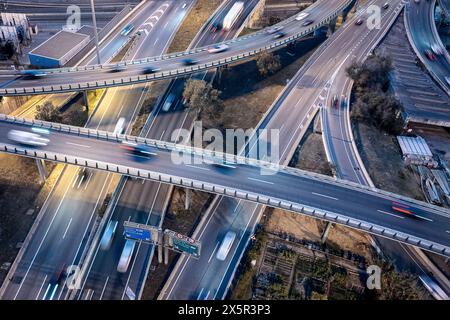 Nus de la Trinitat Road knot in Trinitat vella Ronda de dalt arial view Barcelona Catalonia Spain Stock Photo