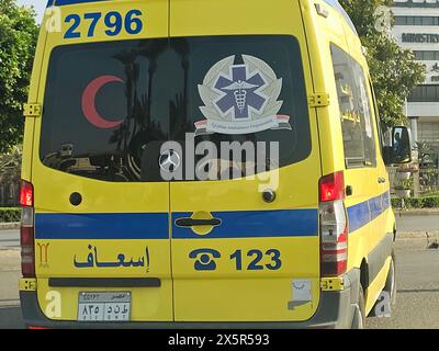 Cairo, Egypt, April 2 2024: Ambulance on road responding for an ...