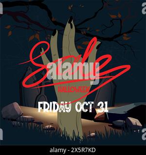 Halloween vertical background with pumpkin, haunted house and full moon. Flyer or invitation template for Halloween party. Vector illustration. Stock Vector