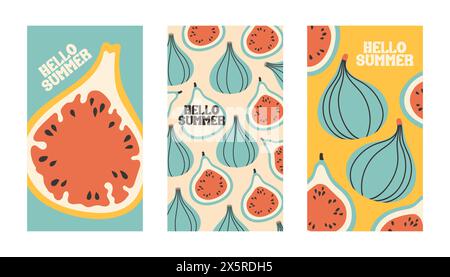 Summer poster fig set in flat style. Art for poster, postcard, wall art, banner background Stock Vector