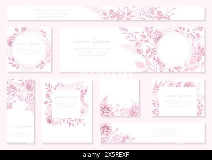 Set of Pink Floral Backgrounds With Text Space Isolated On A Pink Background. Vector Illustration. Stock Vector