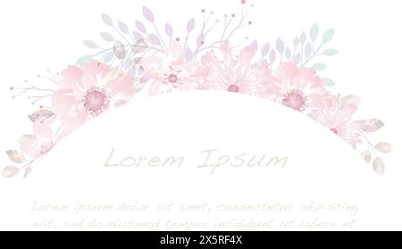 Vector Watercolor Floral Arch Background With Text Space Isolated On A White Background. Stock Vector