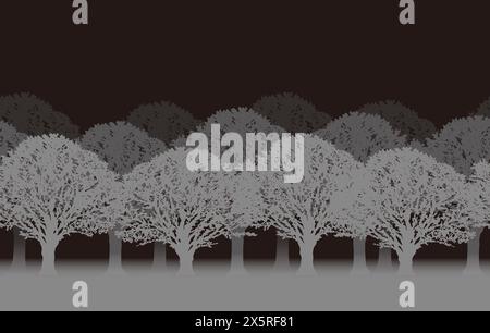 Vector Monochrome Seamless Forest Silhouette Background Illustration With Text Space. Horizontally Repeatable. Stock Vector