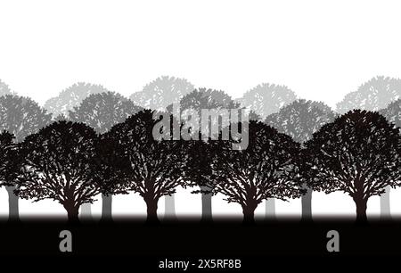 Vector Monochrome Seamless Forest Silhouette Background Illustration With Text Space. Horizontally Repeatable. Stock Vector
