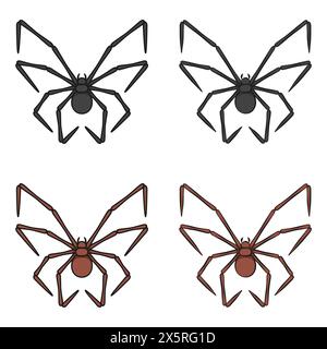 Set of color illustrations with butterfly shaped spider. Isolated vector objects on white background. Stock Vector
