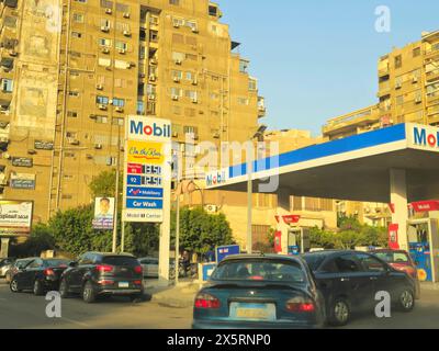 Cairo, Egypt, March 30 2024: Mobil gas and oil station, a petrol gas station of Mobil ExxonMobil corporation for global petroleum industry with Mobil1 Stock Photo