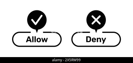 Right and Wrong symbols with Allow and Deny buttons black color. Allow and Deny buttons with right and wrong symbols. Tick and cross symbols. Stock Vector