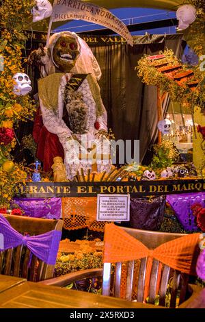Oaxaca, Mexico, North America.  Day of the Dead Celebrations.  Hotel Display in Honor of Oaxacan Traditions and Artists. Stock Photo