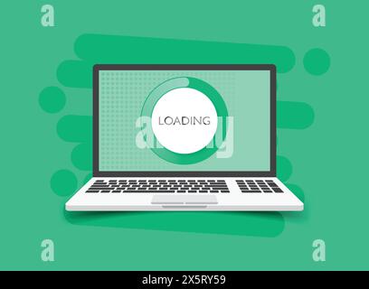 Laptop loading process icon in flat style. Software update vector illustration on isolated background. Updating sign business concept. Stock Vector
