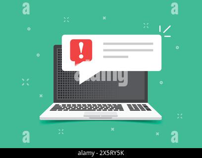 Laptop notification icon in flat style. Computer vector illustration on isolated background. Reminder message sign business concept. Stock Vector