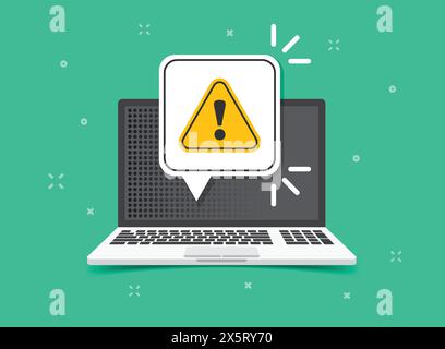 Laptop notification icon in flat style. Computer vector illustration on isolated background. Reminder message sign business concept. Stock Vector