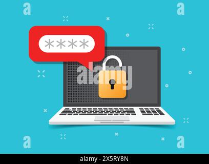 Laptop with account login icon in flat style. Password form page vector illustration on isolated background. User authorization sign business concept. Stock Vector