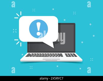 Laptop notification icon in flat style. Computer vector illustration on isolated background. Reminder message sign business concept. Stock Vector