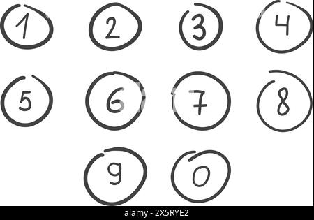 Numbers icon in hand drawn style. Number vector illustration on isolated background. Characters sign business concept. Stock Vector
