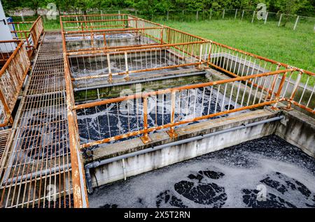 sorting container basins at a domestic water purification and treatment station Stock Photo