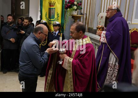 Partinico, Italia. 11th May, 2024. I funerali di Ignazio Giordano, l'operaio morto nella strage sul lavoro a Casteldaccia, nella chiesa madre di Partinico in provincia di Palermo - cronaca - sabato 11 maggio 2024 (foto Alberto Lo Bianco/LaPresse) The funeral of Ignazio Giordano, the worker who died in Casteldaccia, at the church in Partinico - news - Saturday May 11, 2024 (photo Alberto Lo Bianco/LaPresse) Credit: LaPresse/Alamy Live News Stock Photo