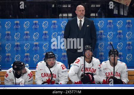 Prague, Czech Republic. 11th May, 2024. Head coach of Canada ANDRE TOURIGNY during the 2024 IIHF Ice Hockey World Championship match between Great Britain and Canada at the O2 arena in Prag, Czech Republic, May 11, 2024. (Credit Image: © Slavek Ruta/ZUMA Press Wire) EDITORIAL USAGE ONLY! Not for Commercial USAGE! Stock Photo