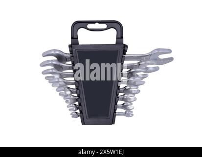 spanner set in tray isolated on white background Stock Photo
