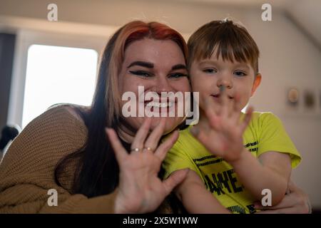 Portrait of smiling mother and son Stock Photo