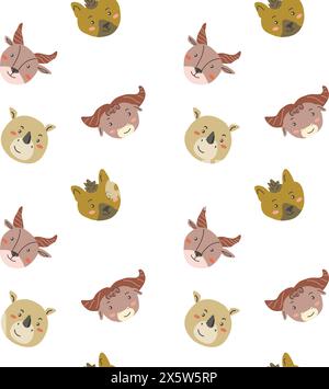 Wild african safari animals pattern in trendy scandinavian style. Cute childish print with tropical jungle portraits of animals. Stock Vector