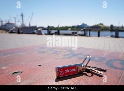 Airbnb Key at Hamburg Harbor - Elbe View Stock Photo