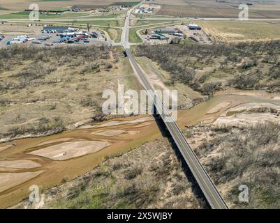 South Platte River near Big Springs, Nebraska, early spring aeiral view Stock Photo