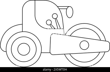 Vector black and white roller car. Construction site, road work flat icon. Building transportation clipart. Cute special transport illustration. Road Stock Vector
