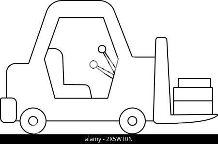 Vector black and white loader with load. Construction site and road work line icon. Building transportation clipart. Cute special transport illustrati Stock Vector