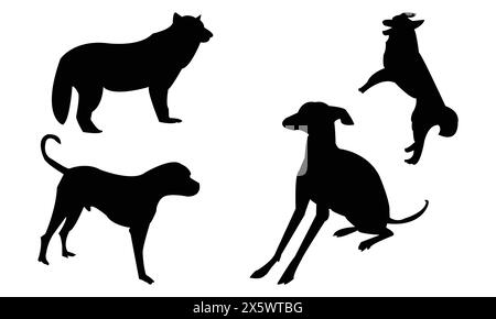 Dog Vector And Silhouette Design Collection. Stock Vector