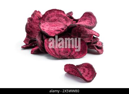 Dried  beetroot chips isolated on white background Stock Photo