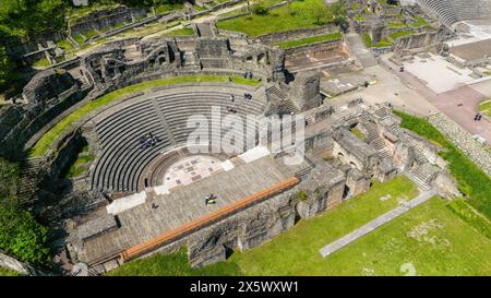Aerial view of Ancient Theatre of Fourvière, and The Odeon of Lyon. France. it was an ancient Roman theatre inscribed on the UNESCO Stock Photo
