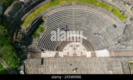 Aerial view of Ancient Theatre of Fourvière, and The Odeon of Lyon. France. it was an ancient Roman theatre inscribed on the UNESCO Stock Photo